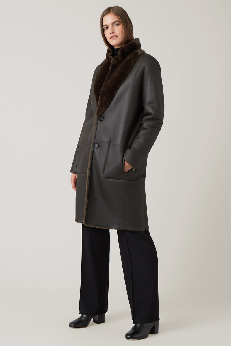 Dark Olive Sigrid Reversible Shearling – Nicole Farhi