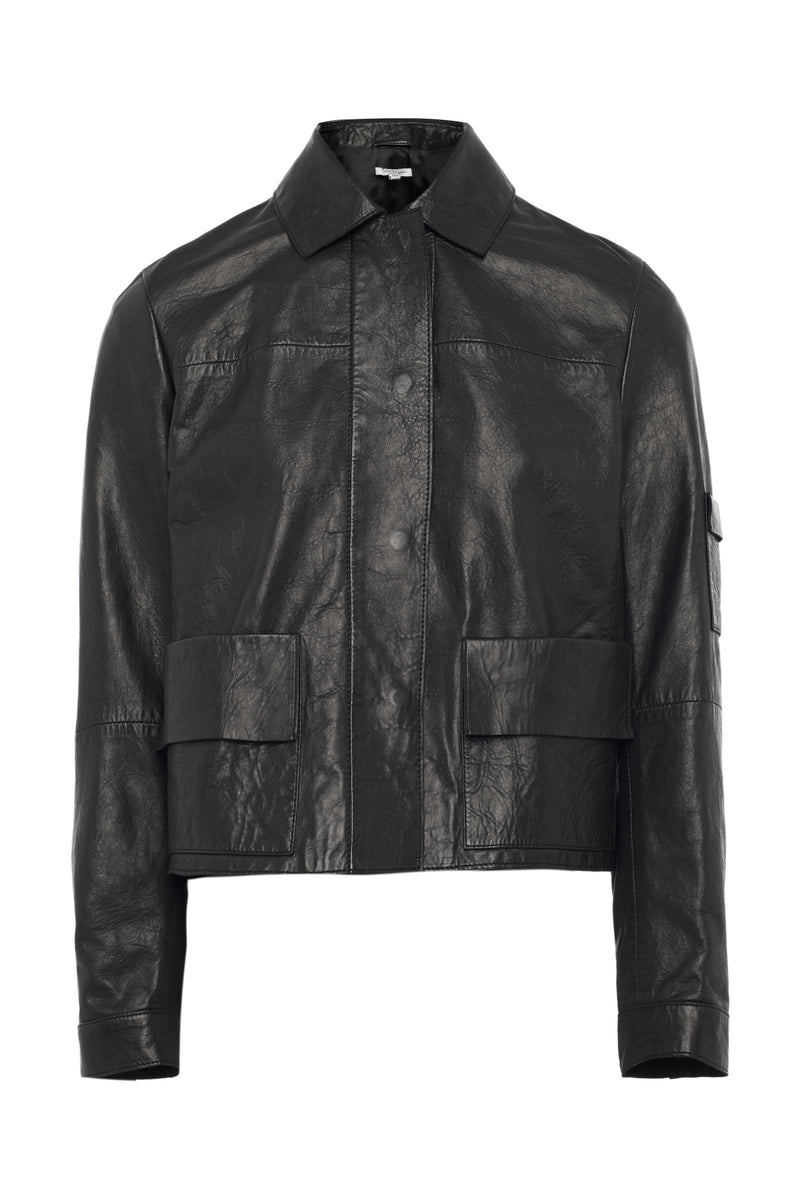 Black Avie Budgie Leather Jacket – Nicole Farhi