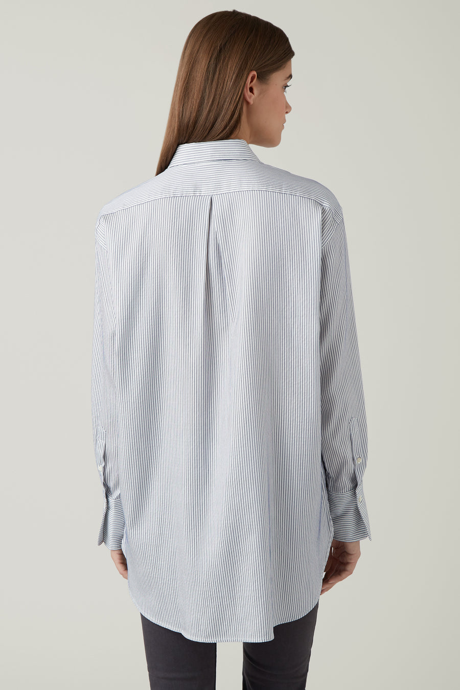 Stripe – Shirt Silk/Cotton Steel Farhi Nicole Oversized Taylor